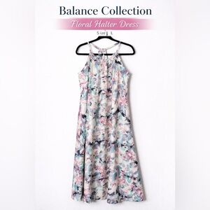 Balance Collection Floral Halter Dress Size L Pink Blue Print